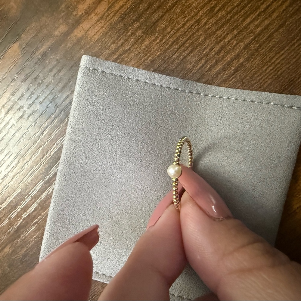 Mejuri Solid 14k Gold & Pearl ring